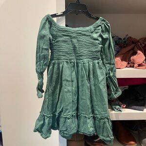 Ruffle Butts Green Ruched Sundress with Bishop Sleeves